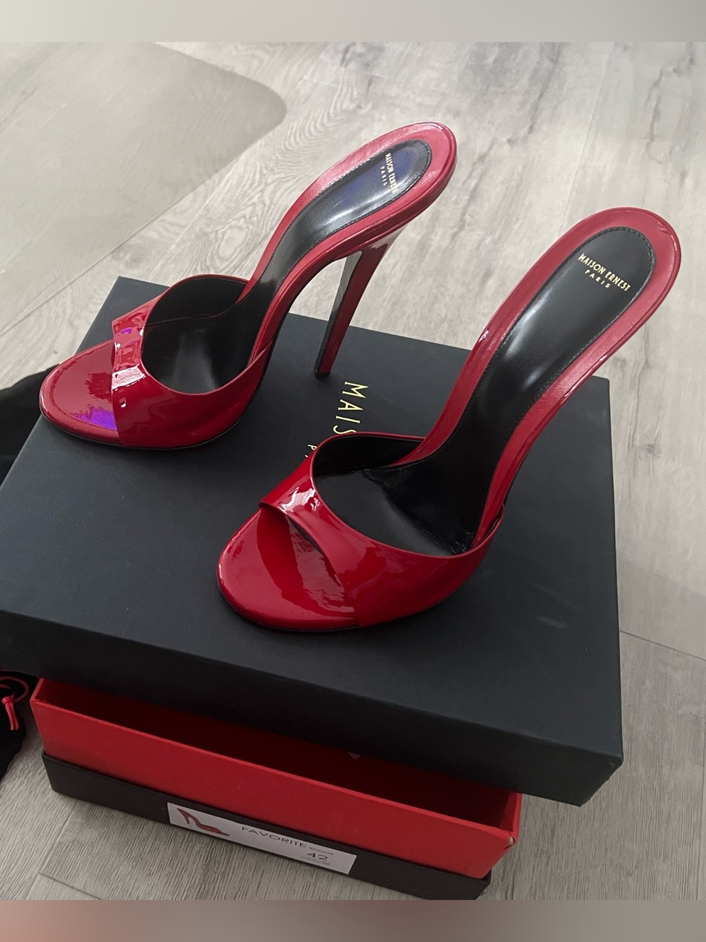 LIDYLLE 140 MM - Red Patent leather Open-Toe Stiletto Mules